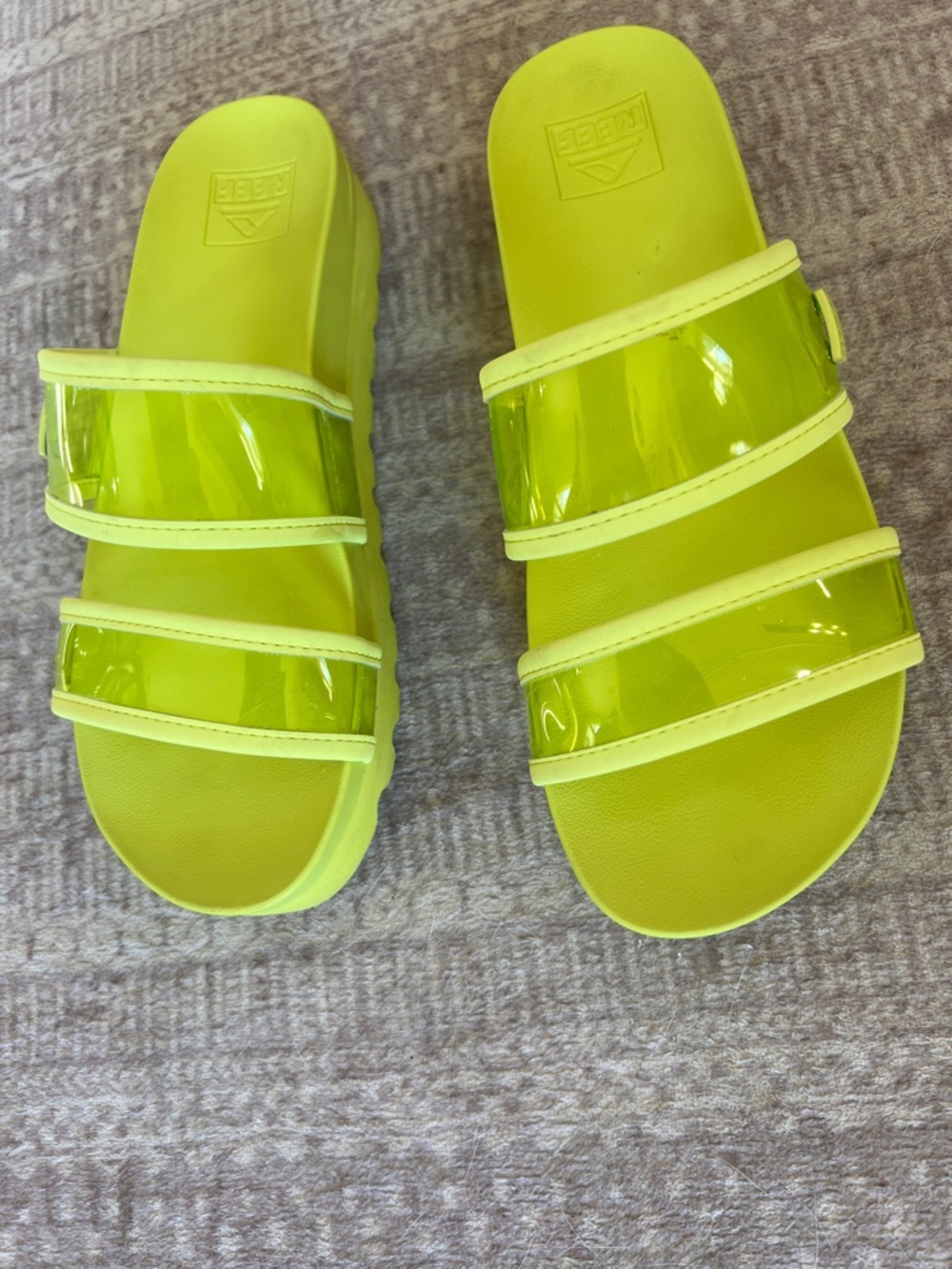Reef Neon Lime Triple-Strap Platform Slides
